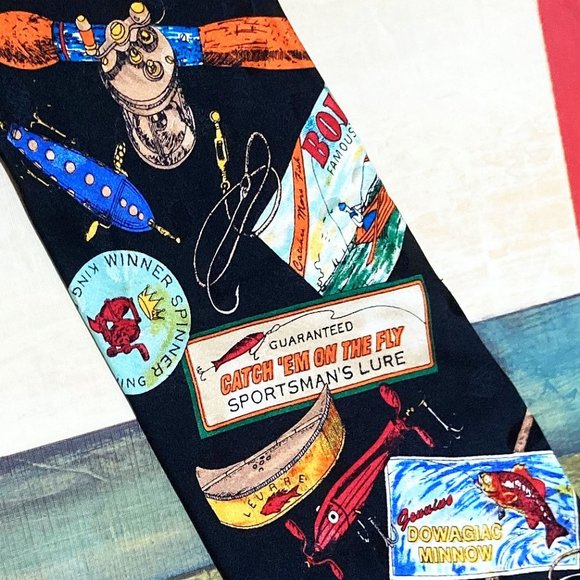 MEN'S ROSETTI NECK TIE FISHERMAN THEME 100% SILK MENS ACCESSORY FISHING FISH - Picture 5 of 6